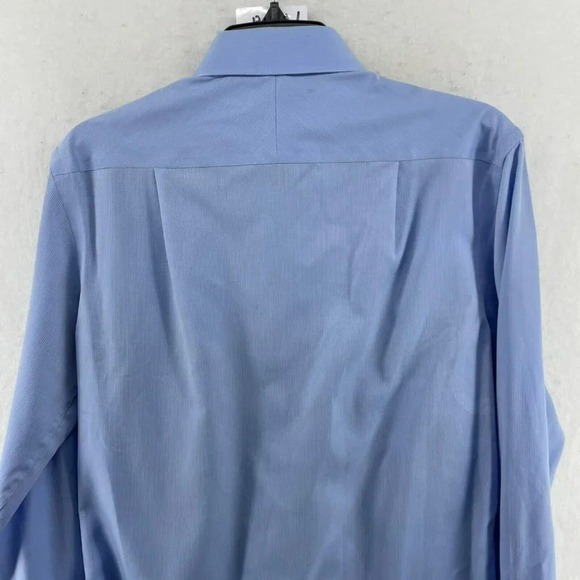 Calvin Klein Button Up Shirt Men's Sz 15 Sky Blue Striped Slim Non-Iron Two Ply - Picture 8 of 13